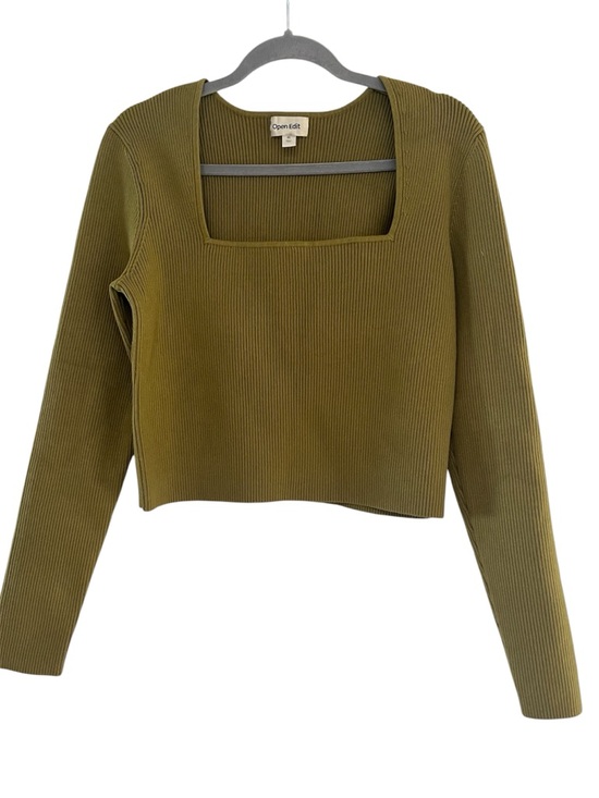 Open Edit Tops - Open Edit Olive Ribbed Square-Neck Crop Top NWOT